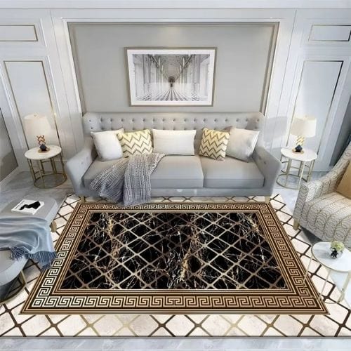 Tapis de Salon | Luxe - Tapinna® Doré Noir / Rectangulaire / 60x90cm (Paillasson)