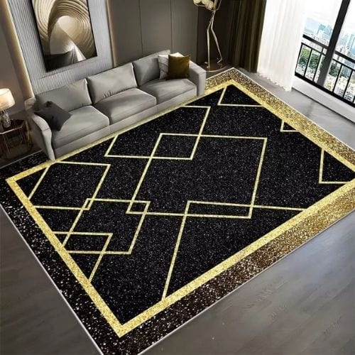 Tapis de Salon | Luxe - Tapinna® Doré Noir / Rectangulaire / 60x90cm (Paillasson)