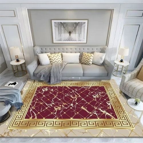 Tapis de Salon | Luxe - Tapinna® Doré Rouge / Rectangulaire / 60x90cm (Paillasson)