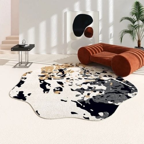 Tapis de Salon | Minimaliste Moderne - Tapinna® Noir et Blanc / Irrégulier / 80x80cm