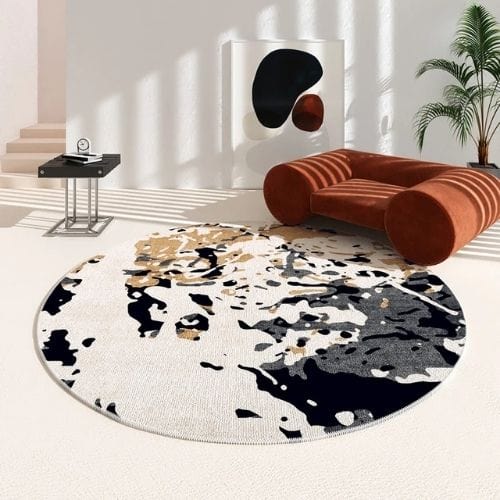Tapis de Salon | Minimaliste Moderne - Tapinna® Noir et Blanc / Rond / 80x80cm