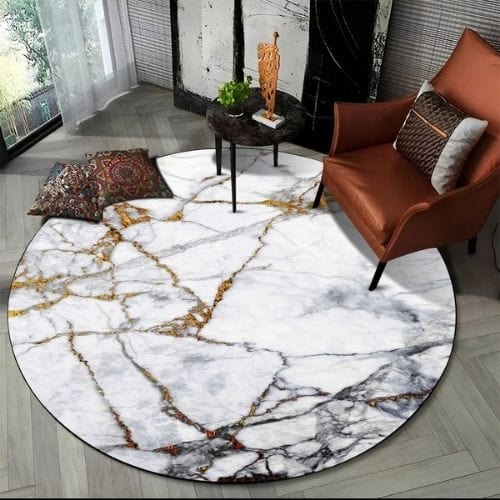 Tapis de Salon | Moderne 3D Luxe Abstrait Marbre - Tapinna® Doré Gris / Rond / Diamètre 60cm