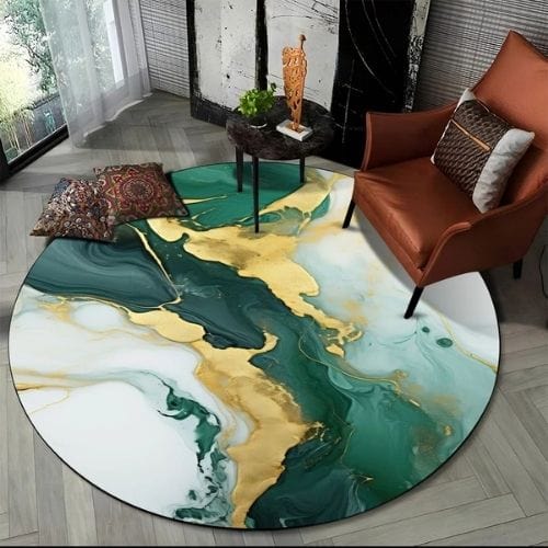 Tapis de Salon | Moderne 3D Luxe Abstrait Marbre - Tapinna® Doré Vert / Rond / Diamètre 60cm