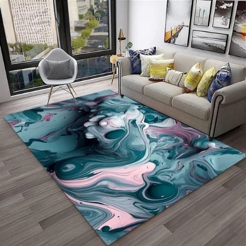Tapis de Salon | Moderne Abstrait Marbre Illusion 3D - Tapinna® Bleu / Rectangulaire / 40x60cm