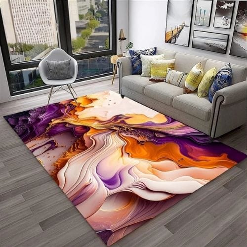 Tapis de Salon | Moderne Abstrait Marbre Illusion 3D - Tapinna® Doré Coloré / Rectangulaire / 40x60cm