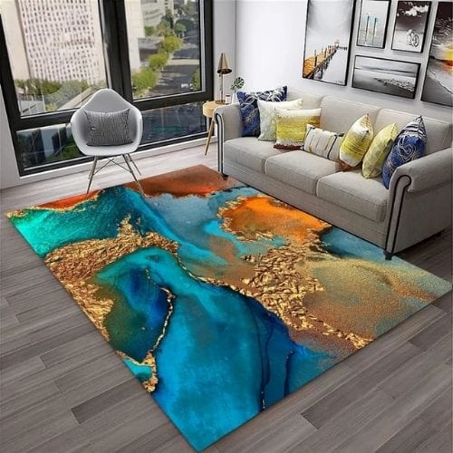 Tapis de Salon | Moderne Abstrait Marbre Illusion 3D - Tapinna® Doré Coloré / Rectangulaire / 40x60cm