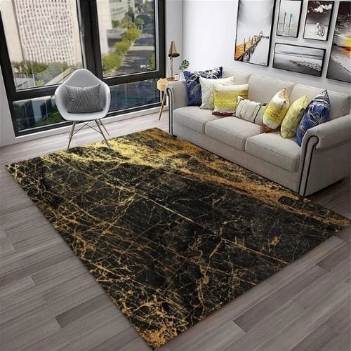Tapis de Salon | Moderne Abstrait Marbre Illusion 3D - Tapinna® Doré Noir / Rectangulaire / 40x60cm