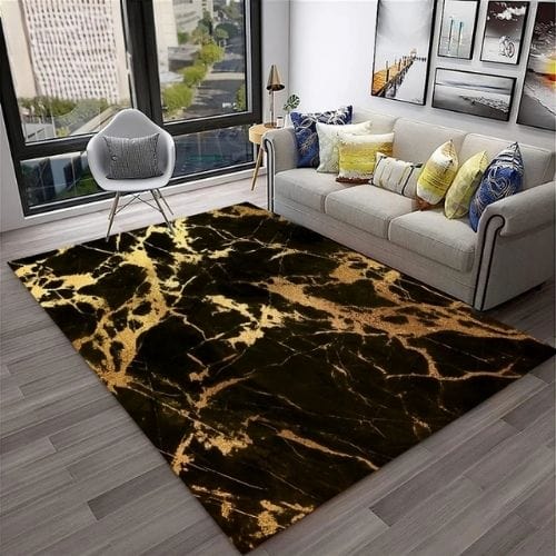 Tapis de Salon | Moderne Abstrait Marbre Illusion 3D - Tapinna® Doré Noir / Rectangulaire / 40x60cm