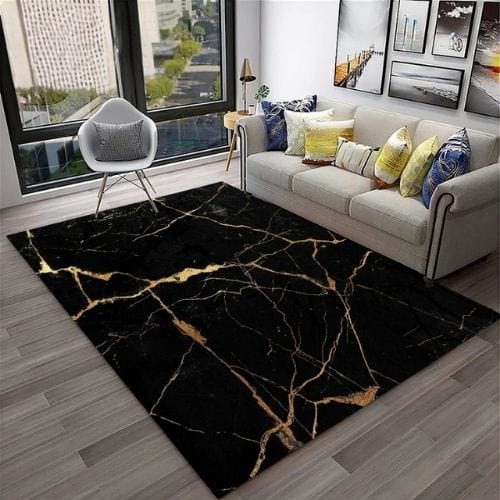 Tapis de Salon | Moderne Abstrait Marbre Illusion 3D - Tapinna® Doré Noir / Rectangulaire / 40x60cm