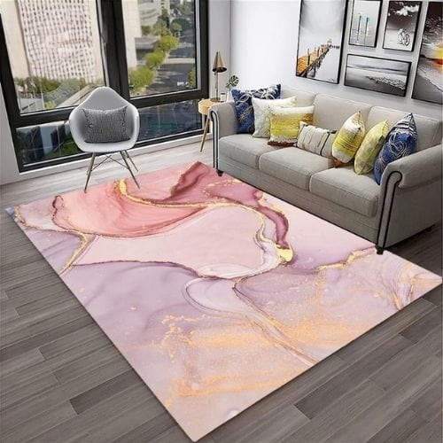 Tapis de Salon | Moderne Abstrait Marbre Illusion 3D - Tapinna® Doré Rose / Rectangulaire / 40x60cm