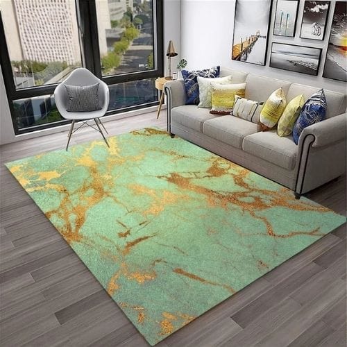Tapis de Salon | Moderne Abstrait Marbre Illusion 3D - Tapinna® Doré Vert / Rectangulaire / 40x60cm