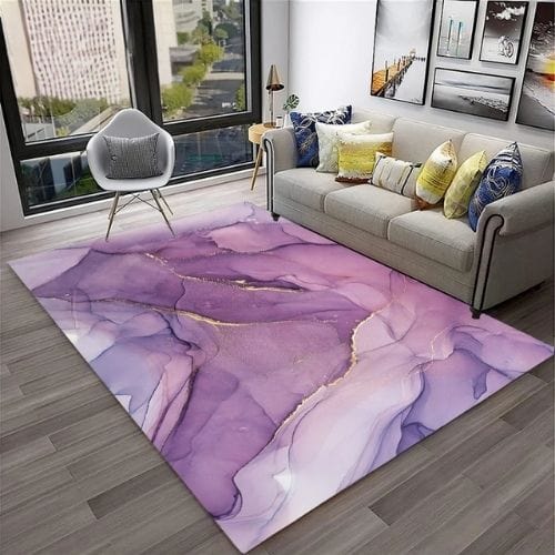 Tapis de Salon | Moderne Abstrait Marbre Illusion 3D - Tapinna® Doré Violet / Rectangulaire / 40x60cm