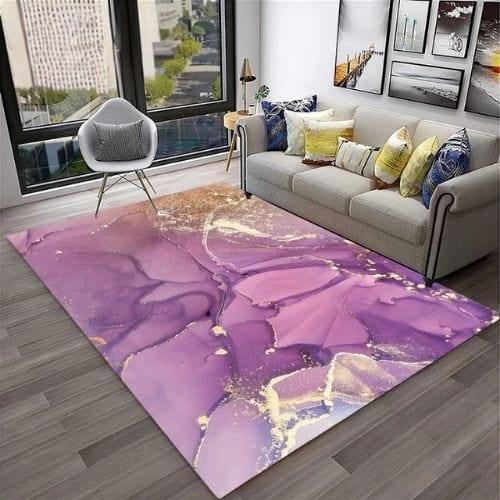 Tapis de Salon | Moderne Abstrait Marbre Illusion 3D - Tapinna® Doré Violet / Rectangulaire / 40x60cm