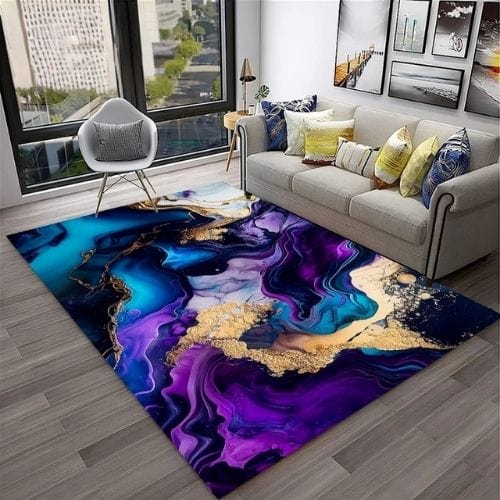 Tapis de Salon | Moderne Abstrait Marbre Illusion 3D - Tapinna® Doré Violet / Rectangulaire / 40x60cm