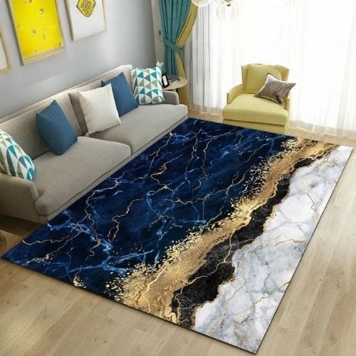 Tapis de Salon | Moderne Abstrait Marbre - Tapinna® Doré Bleu / Rectangulaire / 40x60cm
