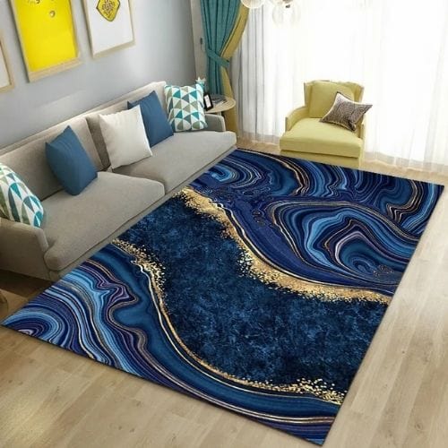 Tapis de Salon | Moderne Abstrait Marbre - Tapinna® Doré Bleu / Rectangulaire / 40x60cm
