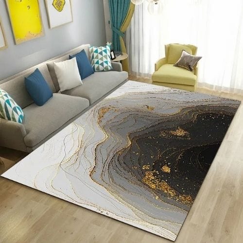 Tapis de Salon | Moderne Abstrait Marbre - Tapinna® Doré Gris / Rectangulaire / 40x60cm
