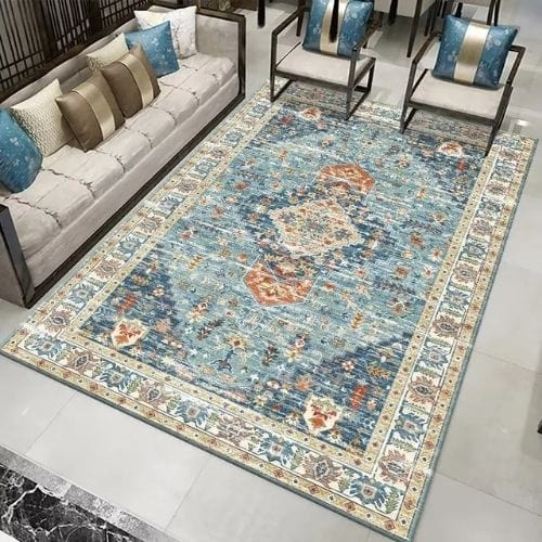 Tapis de Salon | Moderne Bohème Oriental Vintage - Tapinna® Bleu / Rectangulaire / 60x90cm (23.6x35.4 Pouces)