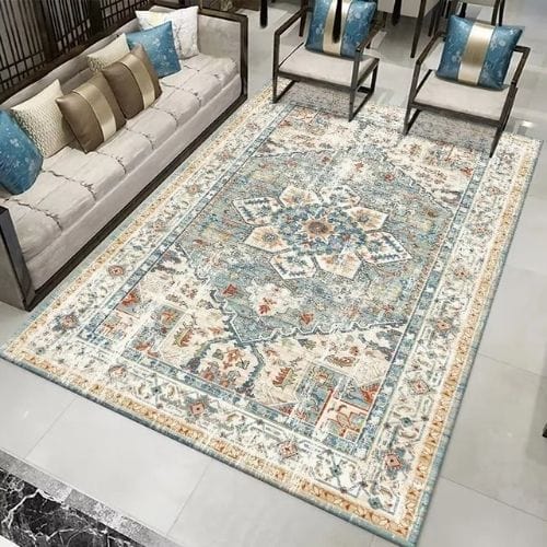Tapis de Salon | Moderne Bohème Oriental Vintage - Tapinna® Turquoise / Rectangulaire / 60x90cm (23.6x35.4 Pouces)