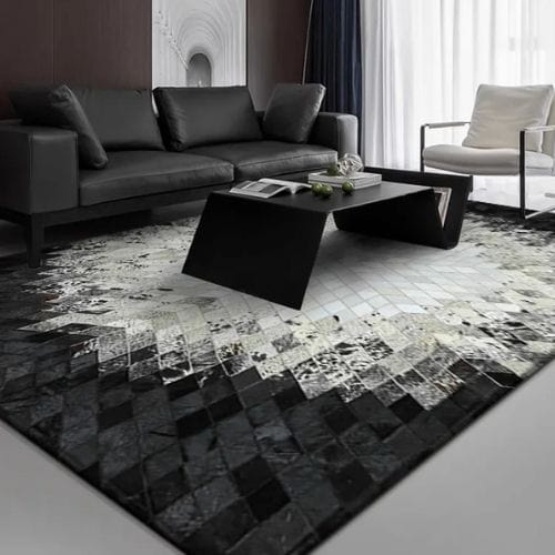 Tapis de Salon | Moderne Cuir Vache Véritable Naturel - Tapinna® Noir et Blanc / Rectangulaire / 80x120cm