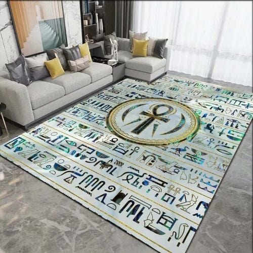 Tapis de Salon | Moderne Égypte Antique Motif Scénique - Tapinna® Doré Bleu / Rectangulaire / 40x60cm (16x24 Pouces)