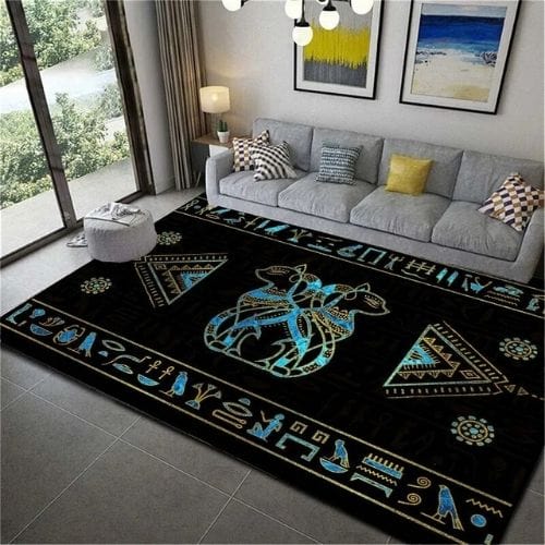 Tapis de Salon | Moderne Égypte Antique Motif Scénique - Tapinna® Doré Bleu / Rectangulaire / 40x60cm (16x24 Pouces)