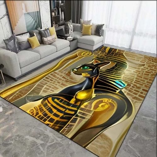 Tapis de Salon | Moderne Égypte Antique Motif Scénique - Tapinna® Doré Coloré / Rectangulaire / 40x60cm (16x24 Pouces)