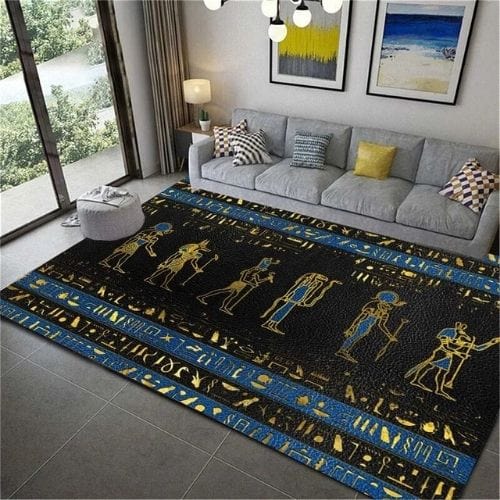 Tapis de Salon | Moderne Égypte Antique Motif Scénique - Tapinna® Doré Coloré / Rectangulaire / 40x60cm (16x24 Pouces)