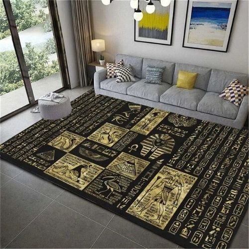 Tapis de Salon | Moderne Égypte Antique Motif Scénique - Tapinna® Doré / Rectangulaire / 40x60cm (16x24 Pouces)