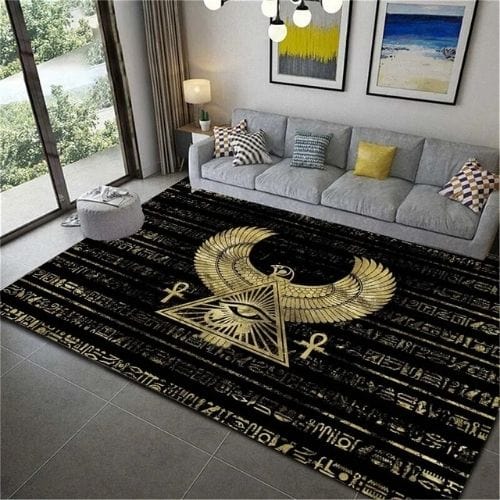 Tapis de Salon | Moderne Égypte Antique Motif Scénique - Tapinna® Doré / Rectangulaire / 40x60cm (16x24 Pouces)