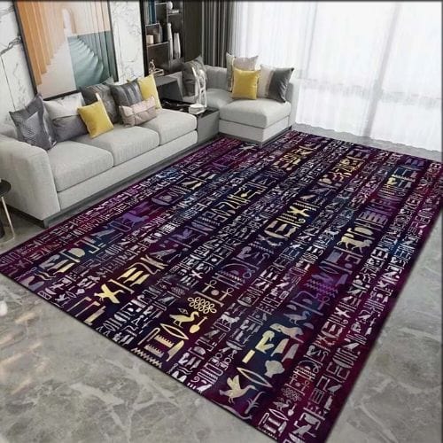 Tapis de Salon | Moderne Égypte Antique Motif Scénique - Tapinna® Doré Violet / Rectangulaire / 40x60cm (16x24 Pouces)