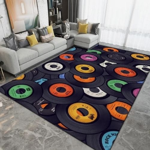 Tapis de Salon | Moderne Forme Disque Vinyle Vintage - Tapinna® Coloré / Rectangulaire / 40x60cm