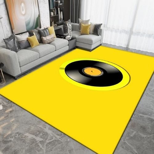 Tapis de Salon | Moderne Forme Disque Vinyle Vintage - Tapinna® Jaune / Rectangulaire / 40x60cm