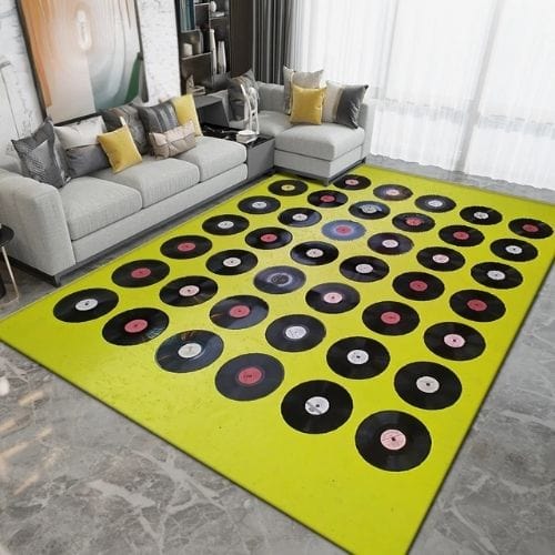 Tapis de Salon | Moderne Forme Disque Vinyle Vintage - Tapinna® Jaune / Rectangulaire / 40x60cm
