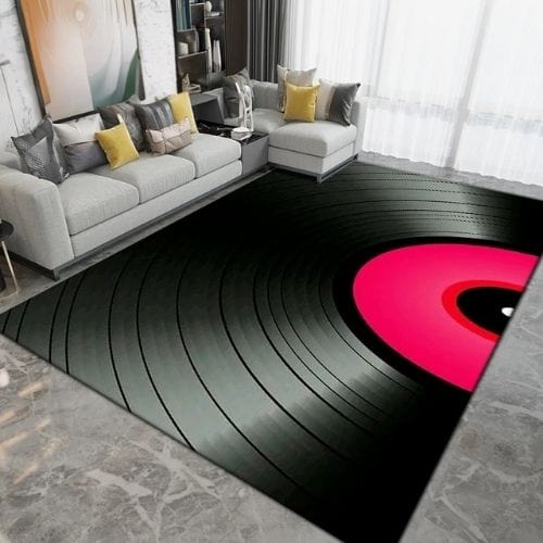 Tapis de Salon | Moderne Forme Disque Vinyle Vintage - Tapinna® Noir Rose / Rectangulaire / 40x60cm