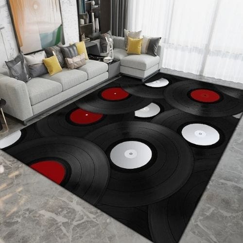 Tapis de Salon | Moderne Forme Disque Vinyle Vintage - Tapinna® Noir Rouge / Rectangulaire / 40x60cm