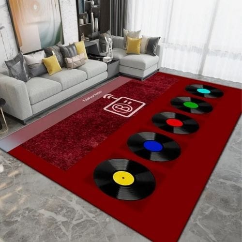 Tapis de Salon | Moderne Forme Disque Vinyle Vintage - Tapinna® Rouge / Rectangulaire / 40x60cm