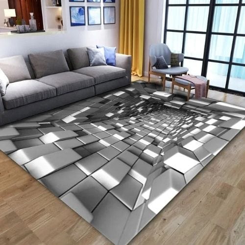 Tapis de Salon | Moderne Illusion Vortex 3D - Tapinna® Gris / Rectangulaire / 40x60cm (16x24 Pouces)