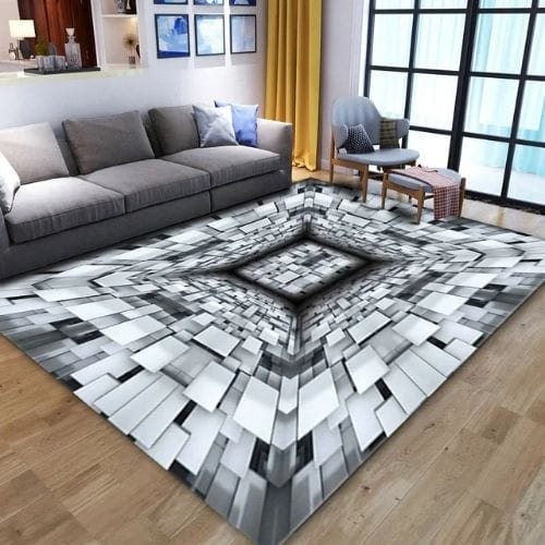 Tapis de Salon | Moderne Illusion Vortex 3D - Tapinna® Gris / Rectangulaire / 40x60cm (16x24 Pouces)