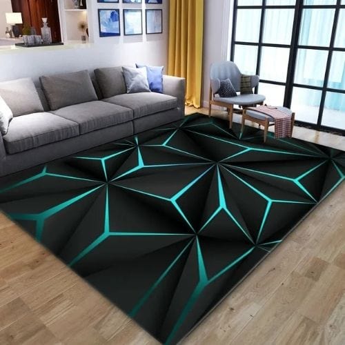 Tapis de Salon | Moderne Illusion Vortex 3D - Tapinna® Noir Bleu / Rectangulaire / 40x60cm (16x24 Pouces)