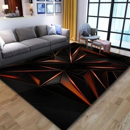 Tapis de Salon | Moderne Illusion Vortex 3D - Tapinna® Noir Orange / Rectangulaire / 40x60cm (16x24 Pouces)
