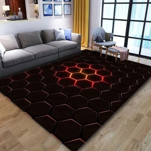 Tapis de Salon | Moderne Illusion Vortex 3D - Tapinna® Noir Orange / Rectangulaire / 40x60cm (16x24 Pouces)
