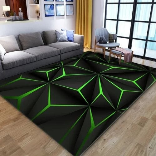 Tapis de Salon | Moderne Illusion Vortex 3D - Tapinna® Noir Vert / Rectangulaire / 40x60cm (16x24 Pouces)