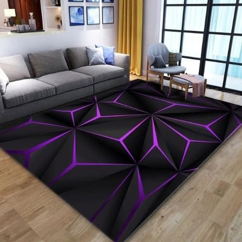 Tapis de Salon | Moderne Illusion Vortex 3D - Tapinna® Noir Violet / Rectangulaire / 40x60cm (16x24 Pouces)
