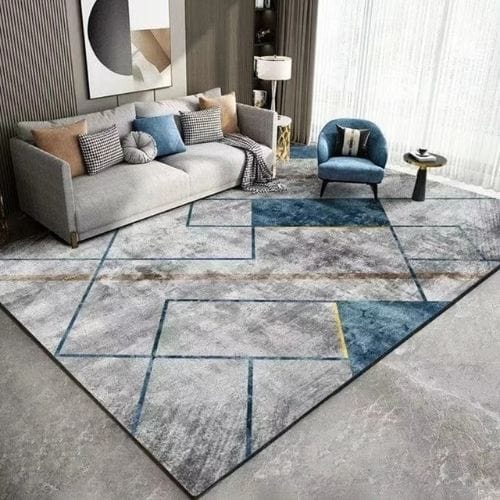 Tapis de Salon | Moderne Luxe Design Scandinave - Tapinna® Doré Gris Bleu / Rectangulaire / 50x80cm