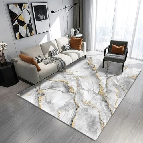 Tapis de Salon | Moderne Luxe Marbre Abstrait - Tapinna® Doré Gris / Rectangulaire / 40x60cm (16x24 Pouces)