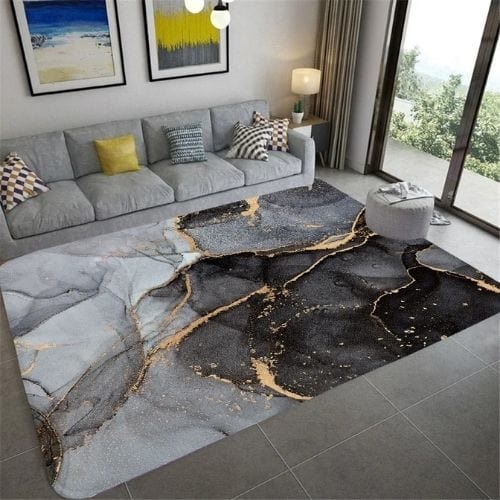Tapis de Salon | Moderne Luxe Marbre Abstrait - Tapinna® Doré Gris / Rectangulaire / 40x60cm (16x24 Pouces)