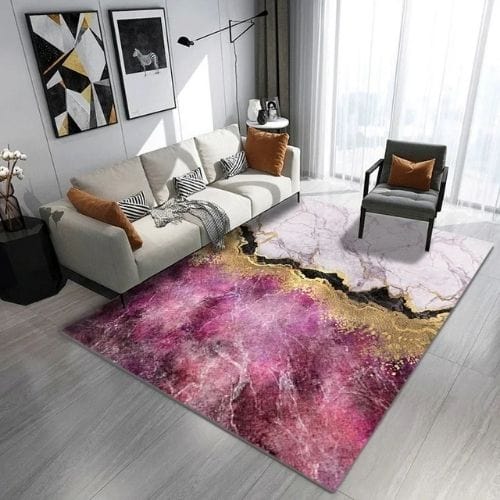 Tapis de Salon | Moderne Luxe Marbre Abstrait - Tapinna® Doré Rose / Rectangulaire / 40x60cm (16x24 Pouces)
