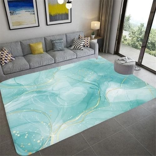 Tapis de Salon | Moderne Luxe Marbre Abstrait - Tapinna® Doré Turquoise / Rectangulaire / 40x60cm (16x24 Pouces)