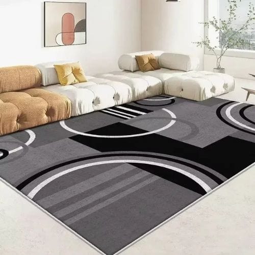 Tapis de Salon | Moderne Luxe Scandinave Poil Ras - Tapinna® Gris Noir et Blanc / Rectangulaire / 60x90cm (Paillasson)